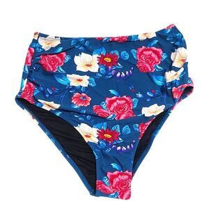 Cupshe floral sapphire blue bikini bottom high waist NWT women's medium